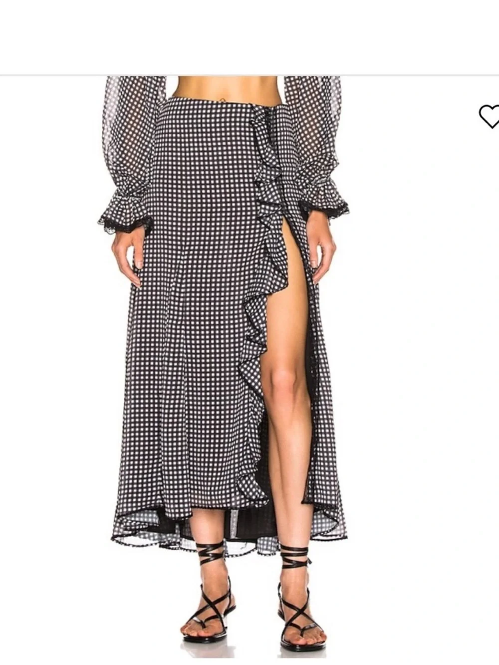 Johnathon Simkhai gingham ruffle slit maxi skirt size medium